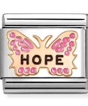 Charms NOMINATION  9K Różowy motyl z napisem HOPE Rose Gold.jpg